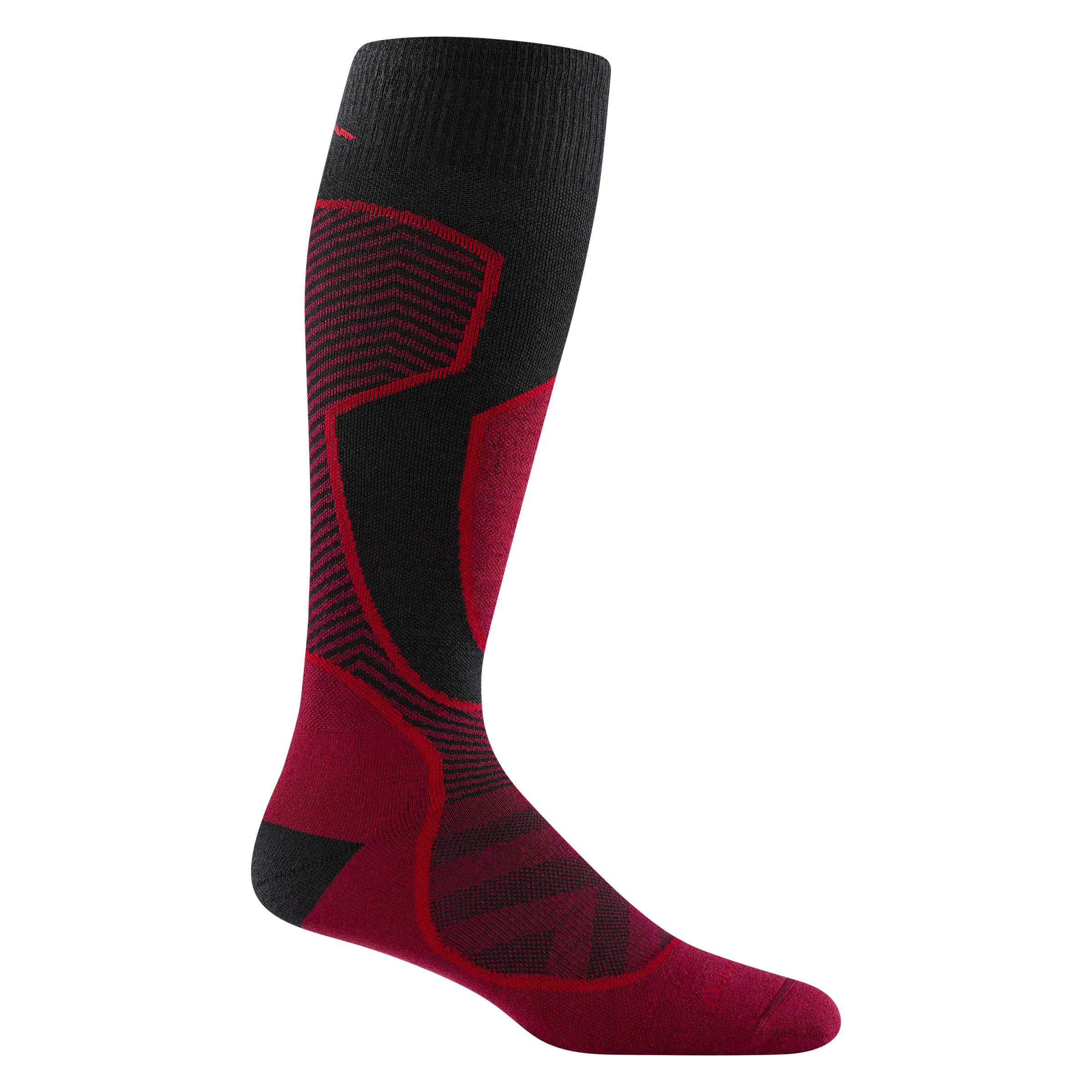 8042 outer limits over the calf in burgundy with burgundy toe with a black heel red design outline and logo