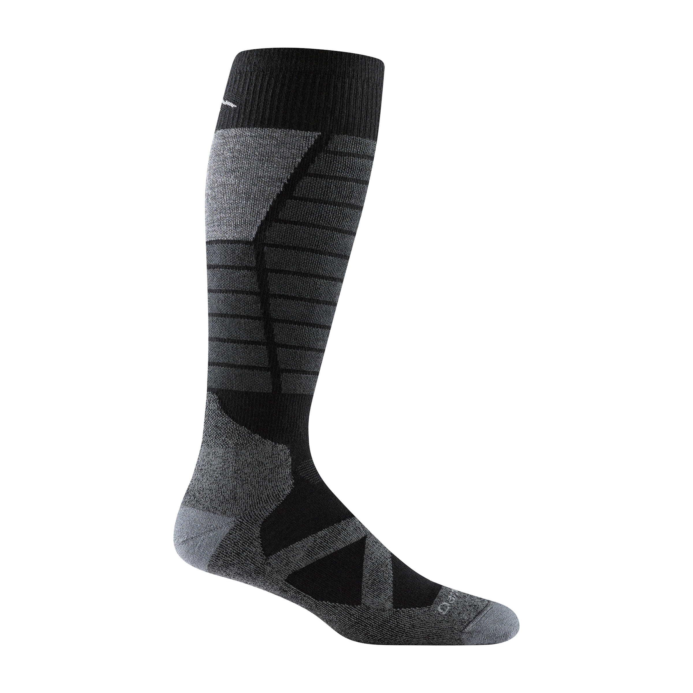 8044 Function X Ski and Snowboard sock in Black with light gray toe/heel/ calf vent, dark gray stripes on shin