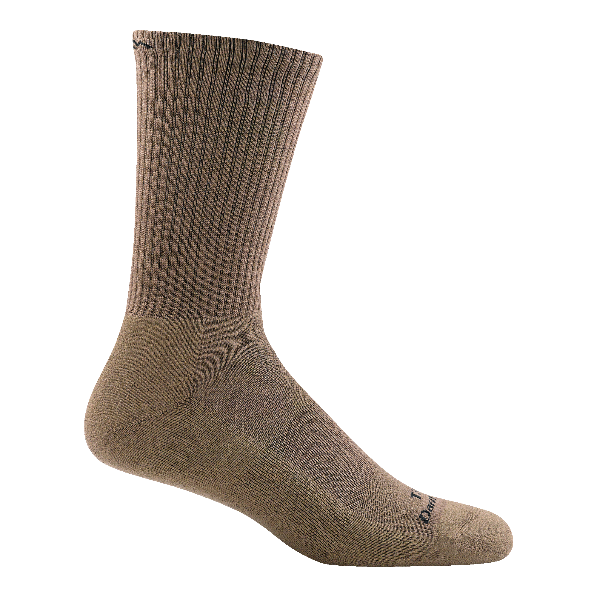T3001 unisex micro crew lightweight tactical sock in color coyote brown with black darn tough signature on forefoot