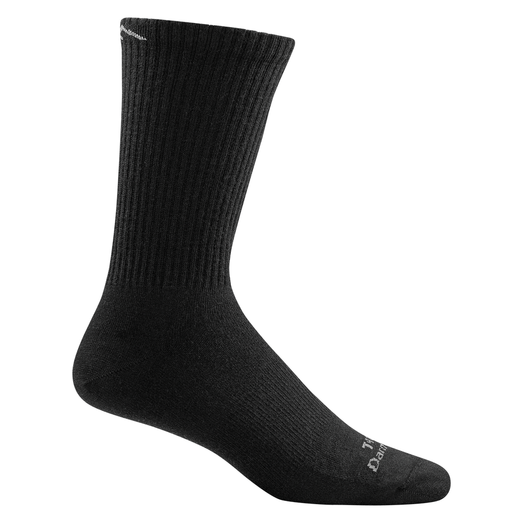 T4018 unisex micro crew lightweight tactical sock in color black with white darn tough signature on forefoot